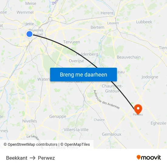 Beekkant to Perwez map