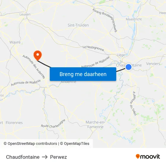 Chaudfontaine to Perwez map