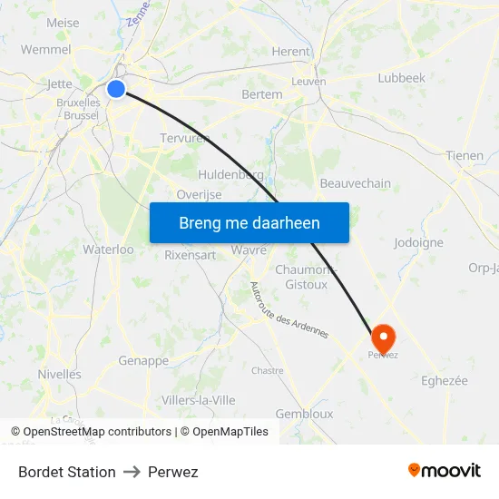 Bordet Station to Perwez map