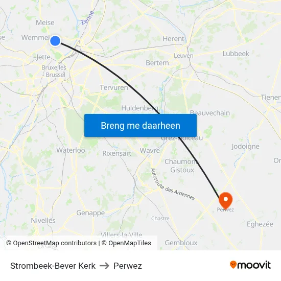 Strombeek-Bever Kerk to Perwez map