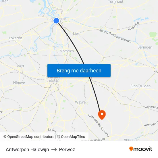 Antwerpen Halewijn to Perwez map