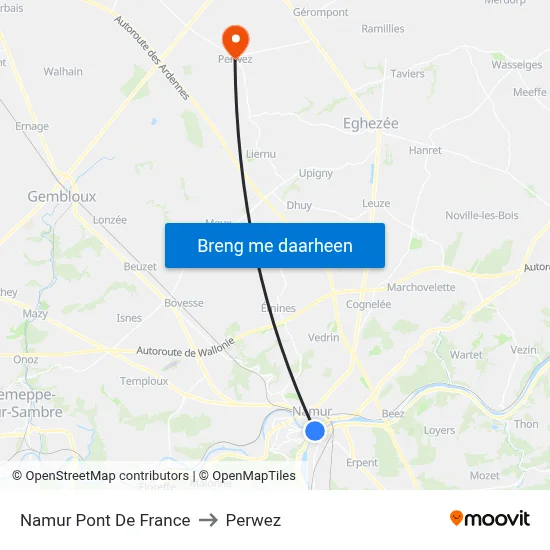 Namur Pont De France to Perwez map