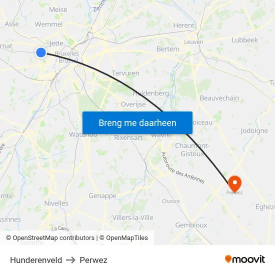 Hunderenveld to Perwez map