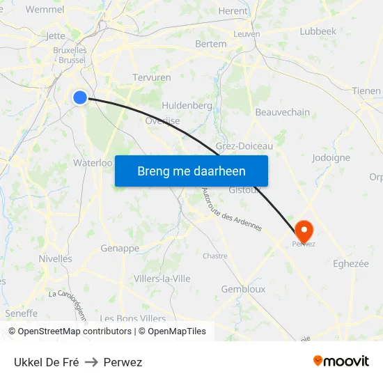 Ukkel De Fré to Perwez map