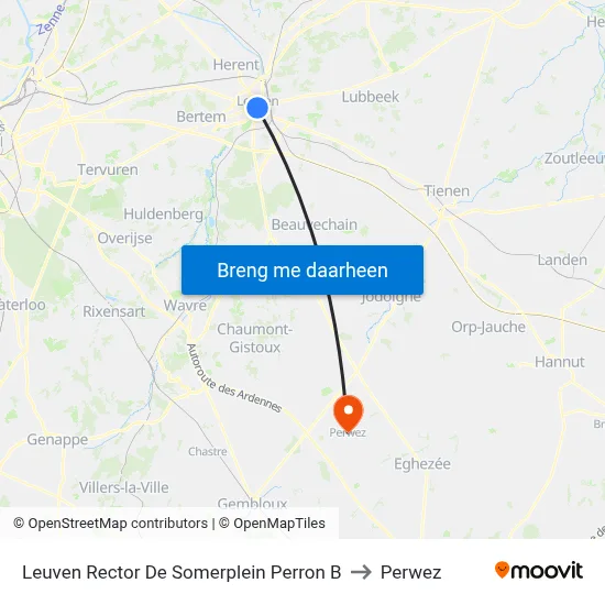 Leuven Rector De Somerplein Perron B to Perwez map