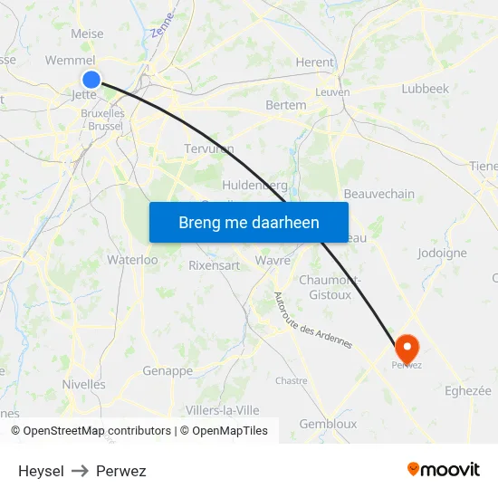 Heysel to Perwez map