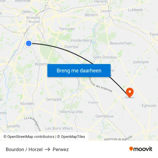 Bourdon / Horzel to Perwez map