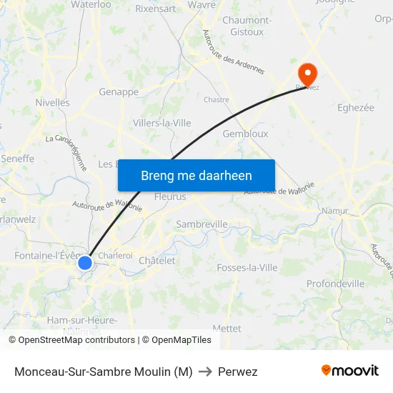 Monceau-Sur-Sambre Moulin (M) to Perwez map