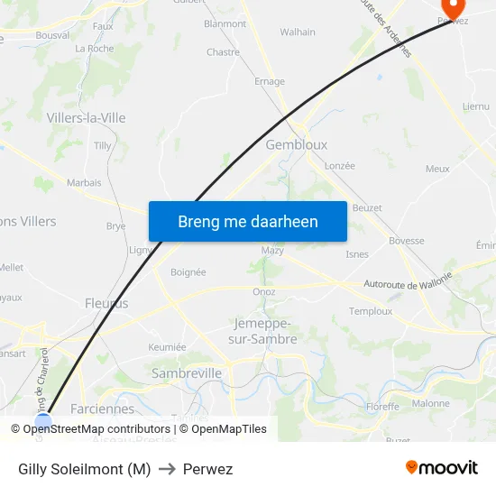 Gilly Soleilmont (M) to Perwez map