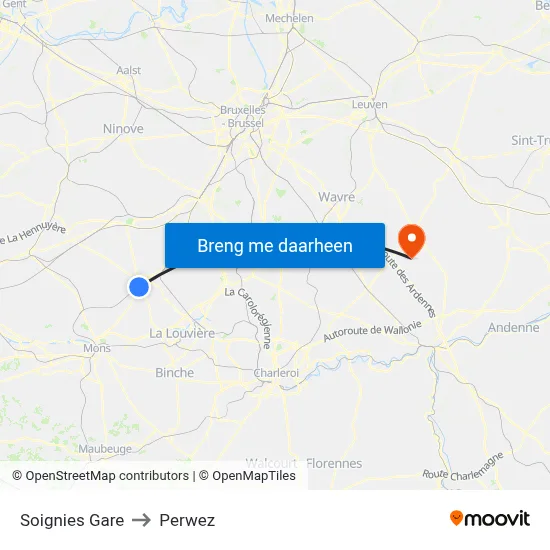 Soignies Gare to Perwez map