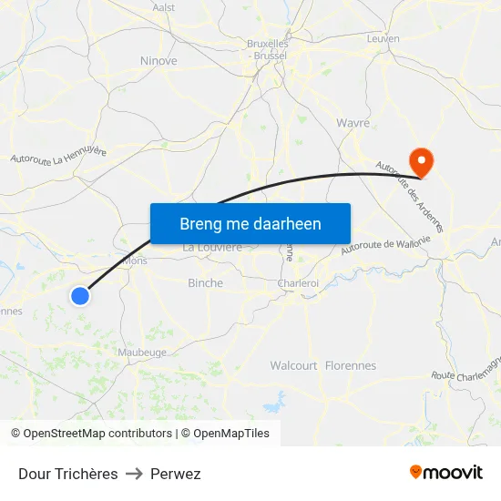 Dour Trichères to Perwez map