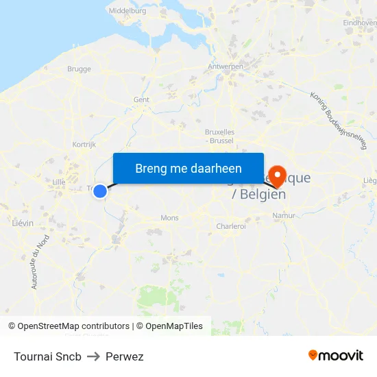 Tournai Sncb to Perwez map