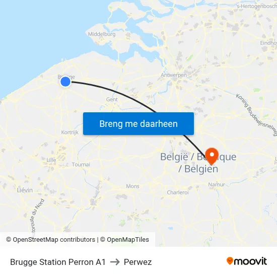 Brugge Station Perron A1 to Perwez map