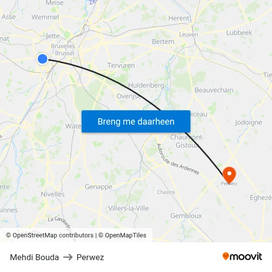 Mehdi Bouda to Perwez map