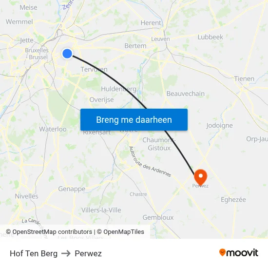 Hof Ten Berg to Perwez map