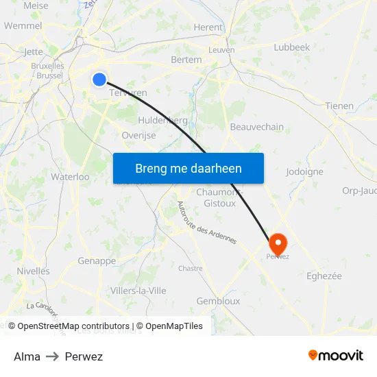 Alma to Perwez map