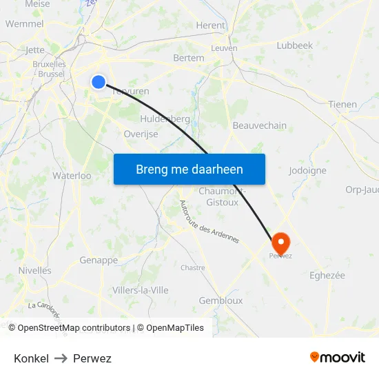 Konkel to Perwez map