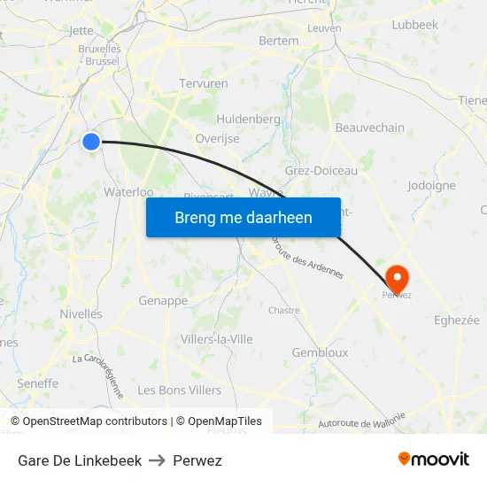 Gare De Linkebeek to Perwez map