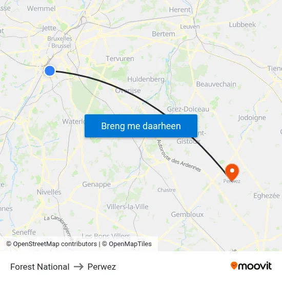 Forest National to Perwez map