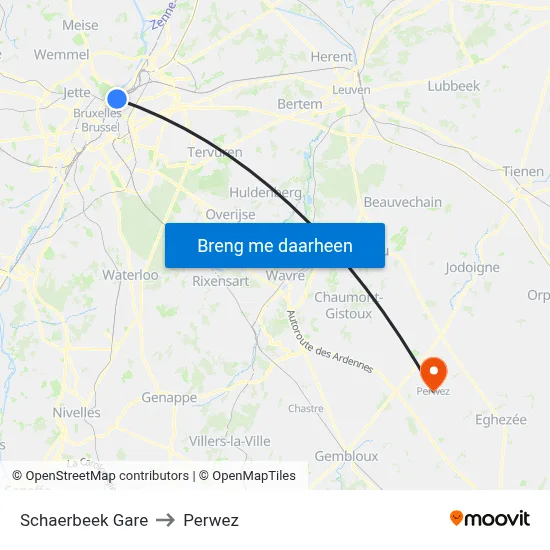 Schaerbeek Gare to Perwez map