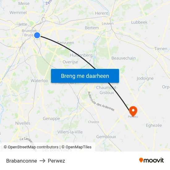 Brabanconne to Perwez map
