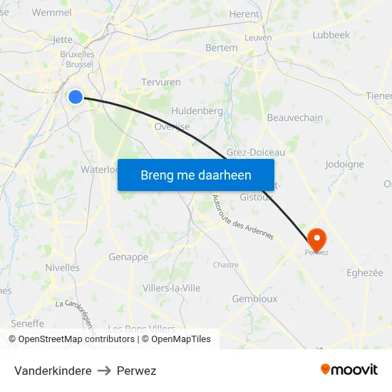Vanderkindere to Perwez map
