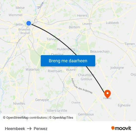 Heembeek to Perwez map
