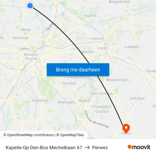 Kapelle-Op-Den-Bos Mechelbaan 67 to Perwez map