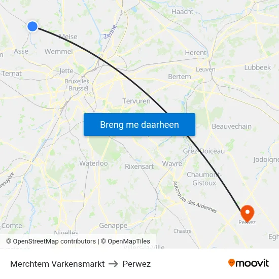 Merchtem Varkensmarkt to Perwez map