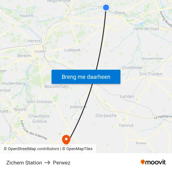 Zichem Station to Perwez map