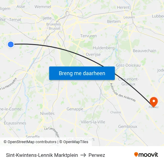 Sint-Kwintens-Lennik Marktplein to Perwez map