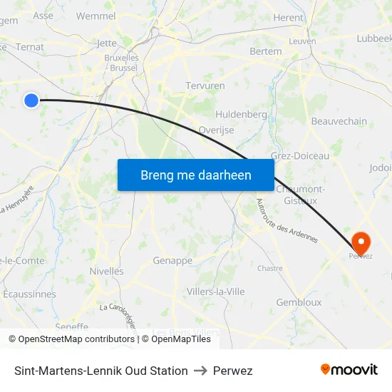 Sint-Martens-Lennik Oud Station to Perwez map