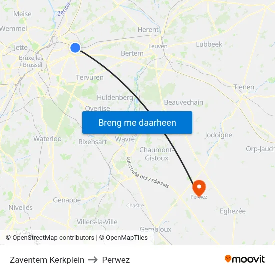 Zaventem Kerkplein to Perwez map