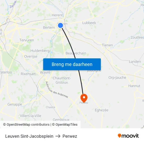 Leuven Sint-Jacobsplein to Perwez map