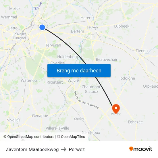 Zaventem Maalbeekweg to Perwez map