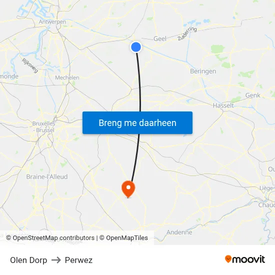 Olen Dorp to Perwez map
