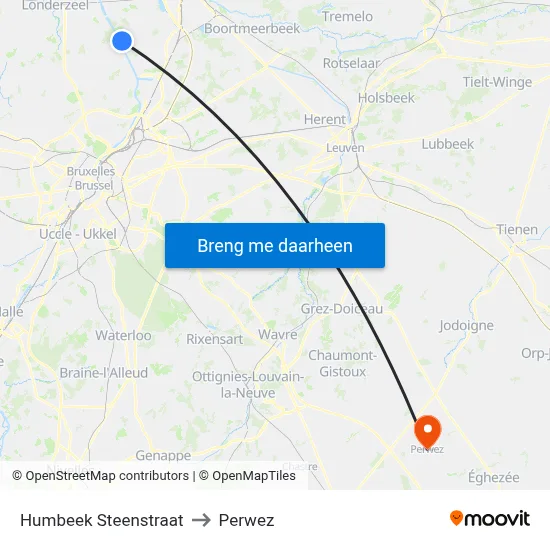 Humbeek Steenstraat to Perwez map