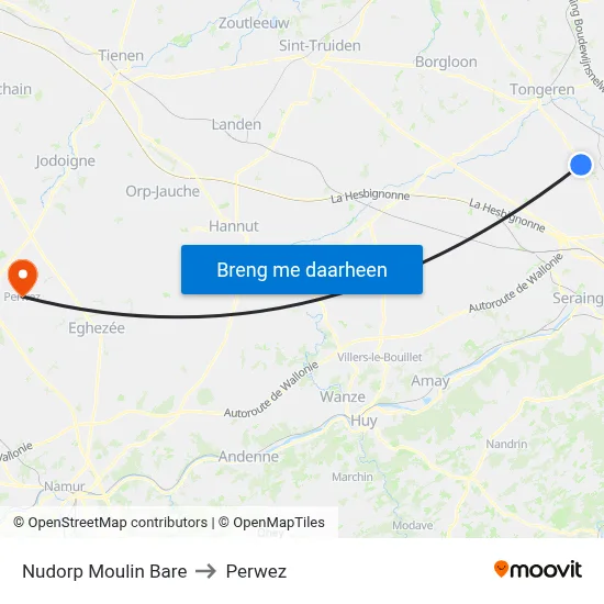 Nudorp Moulin Bare to Perwez map