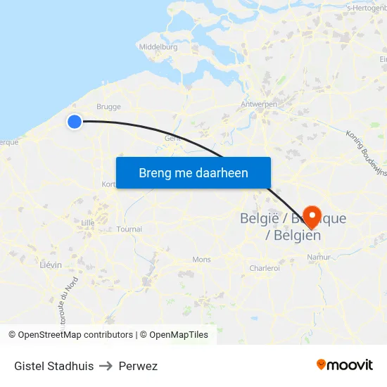 Gistel Stadhuis to Perwez map