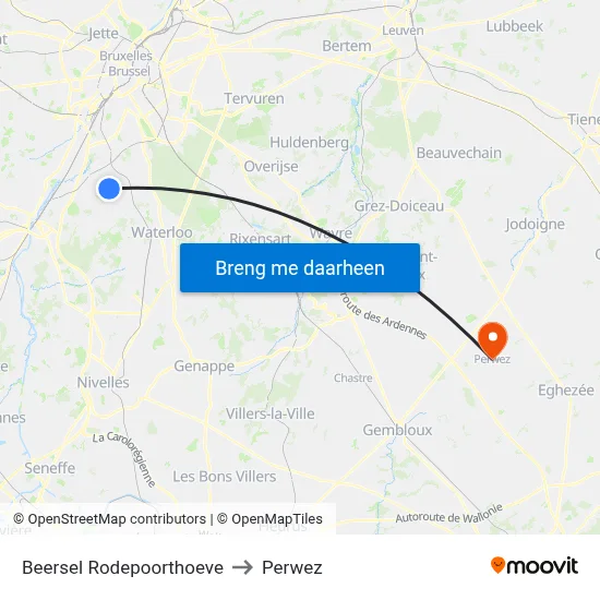 Beersel Rodepoorthoeve to Perwez map