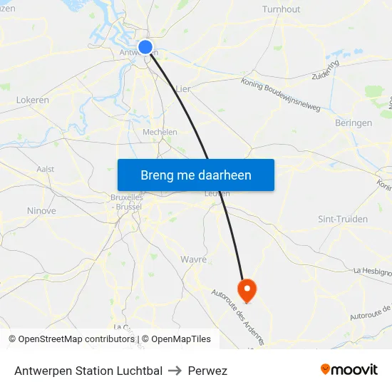 Antwerpen Station Luchtbal to Perwez map