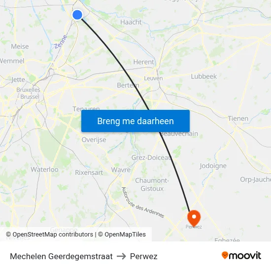 Mechelen Geerdegemstraat to Perwez map