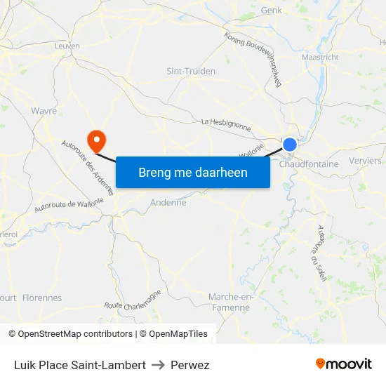 Luik Place Saint-Lambert to Perwez map