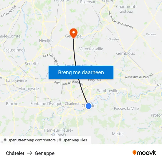 Châtelet to Genappe map