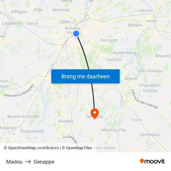 Madou to Genappe map