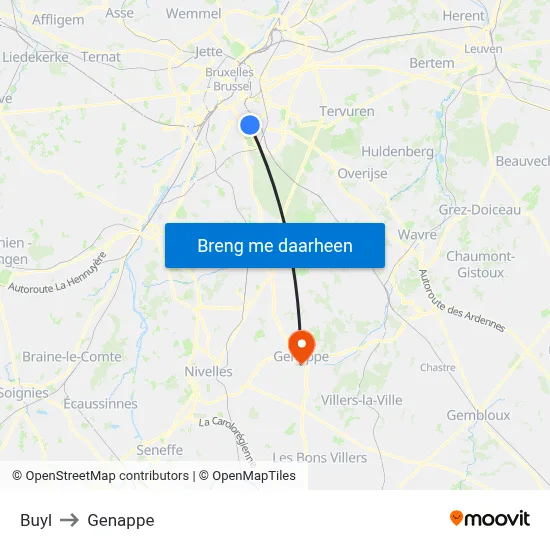 Buyl to Genappe map