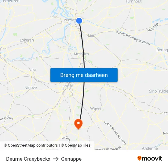 Deurne Craeybeckx to Genappe map
