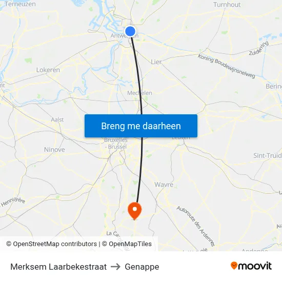 Merksem Laarbekestraat to Genappe map