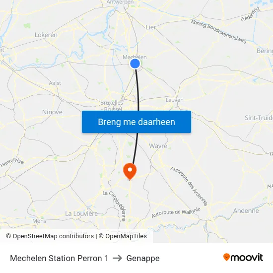 Mechelen Station Perron 1 to Genappe map