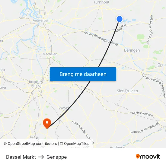 Dessel Markt to Genappe map